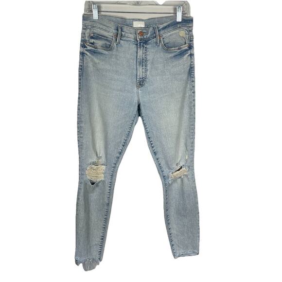 Mother The Stunner Zip Ankle Step Fray Jeans Womens 28x28 Lt Blue Distressed - Picture 2 of 16